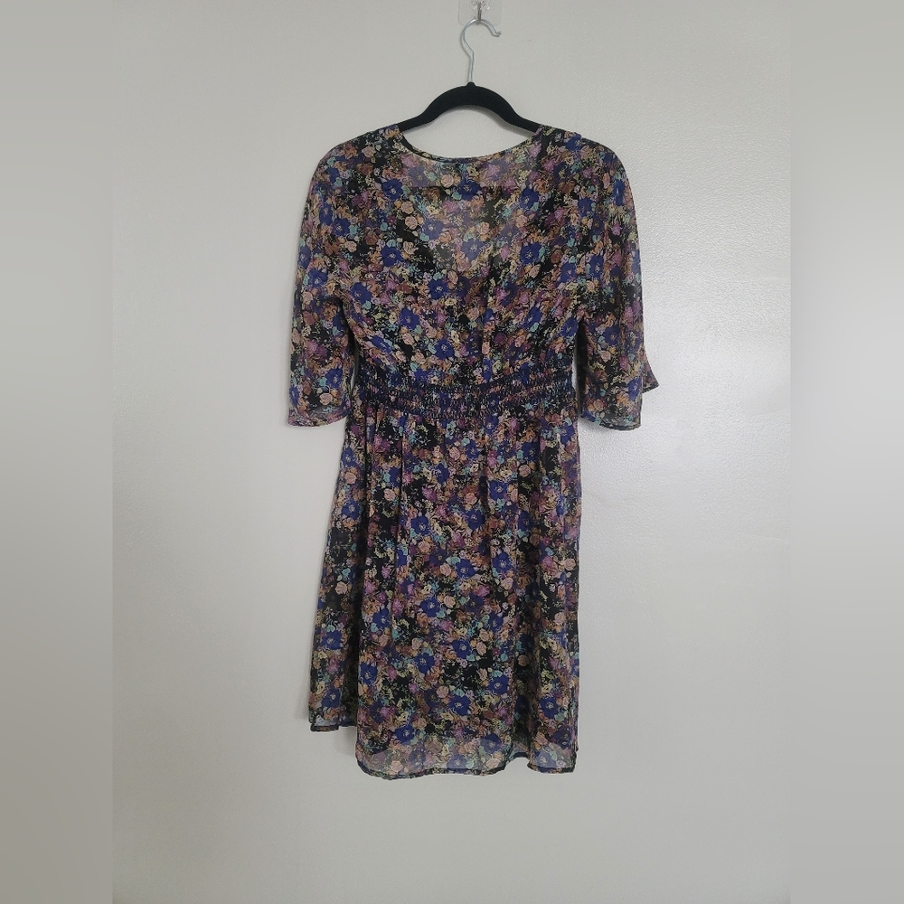 Ella Moss Dress M Navy Blue Silk 100% Floral Babydoll Y2K 90s Fairy Grunge - Picture 7 of 7